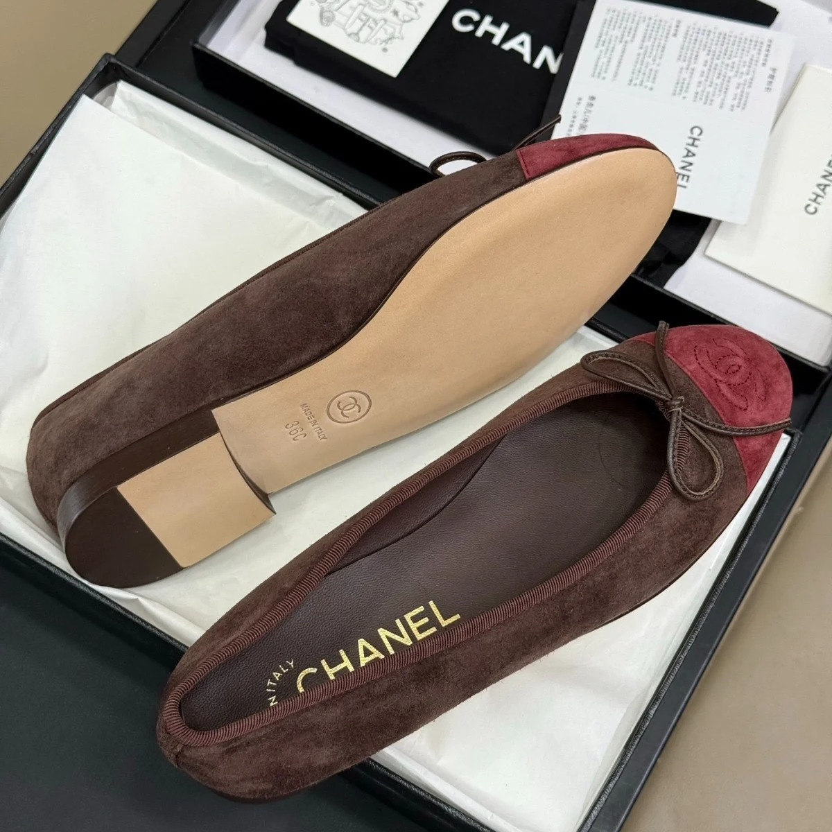 CHANEL 25 BORDEAUX KAVIAR & BALLERINA FLATS SET