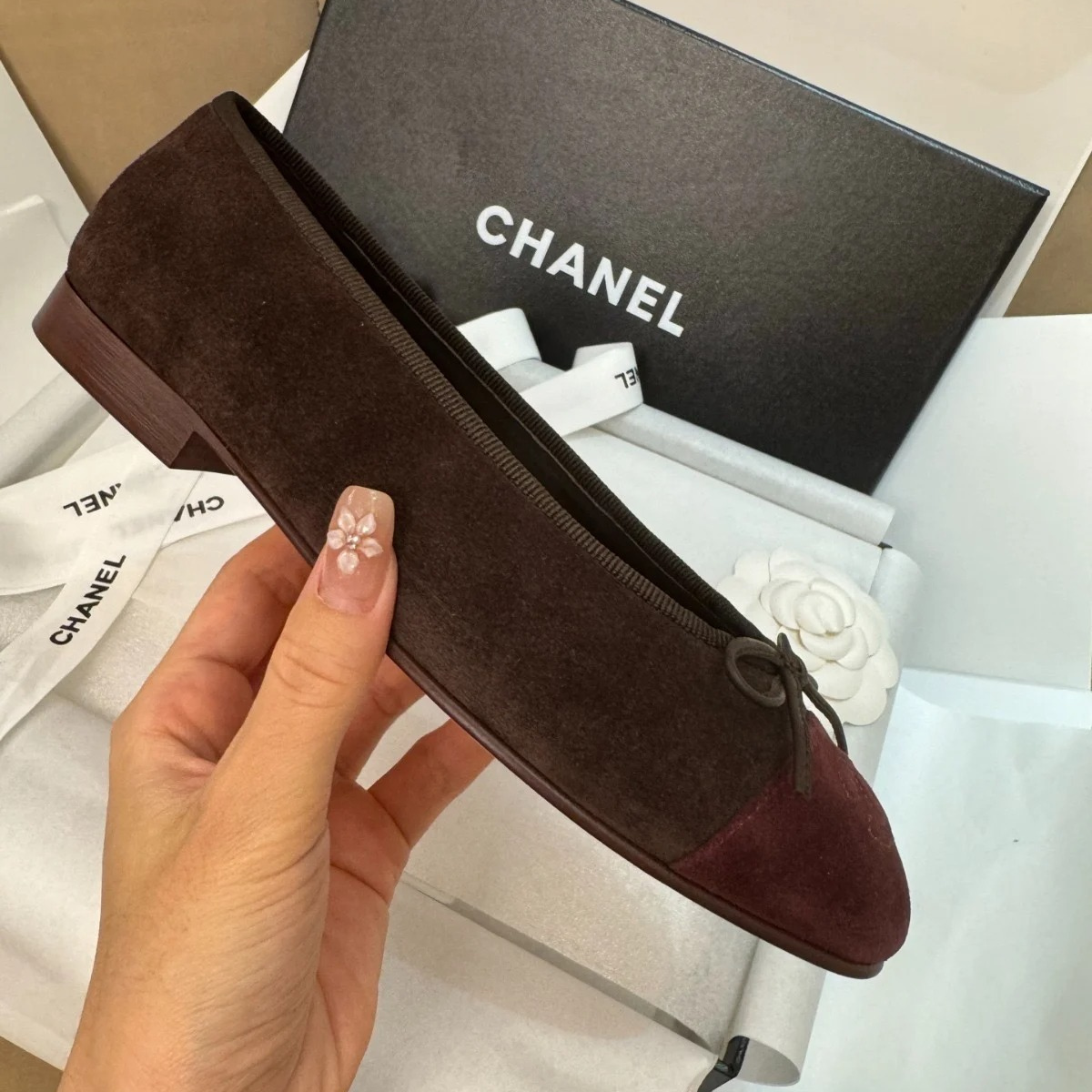 CHANEL 25 BORDEAUX KAVIAR & BALLERINA FLATS SET