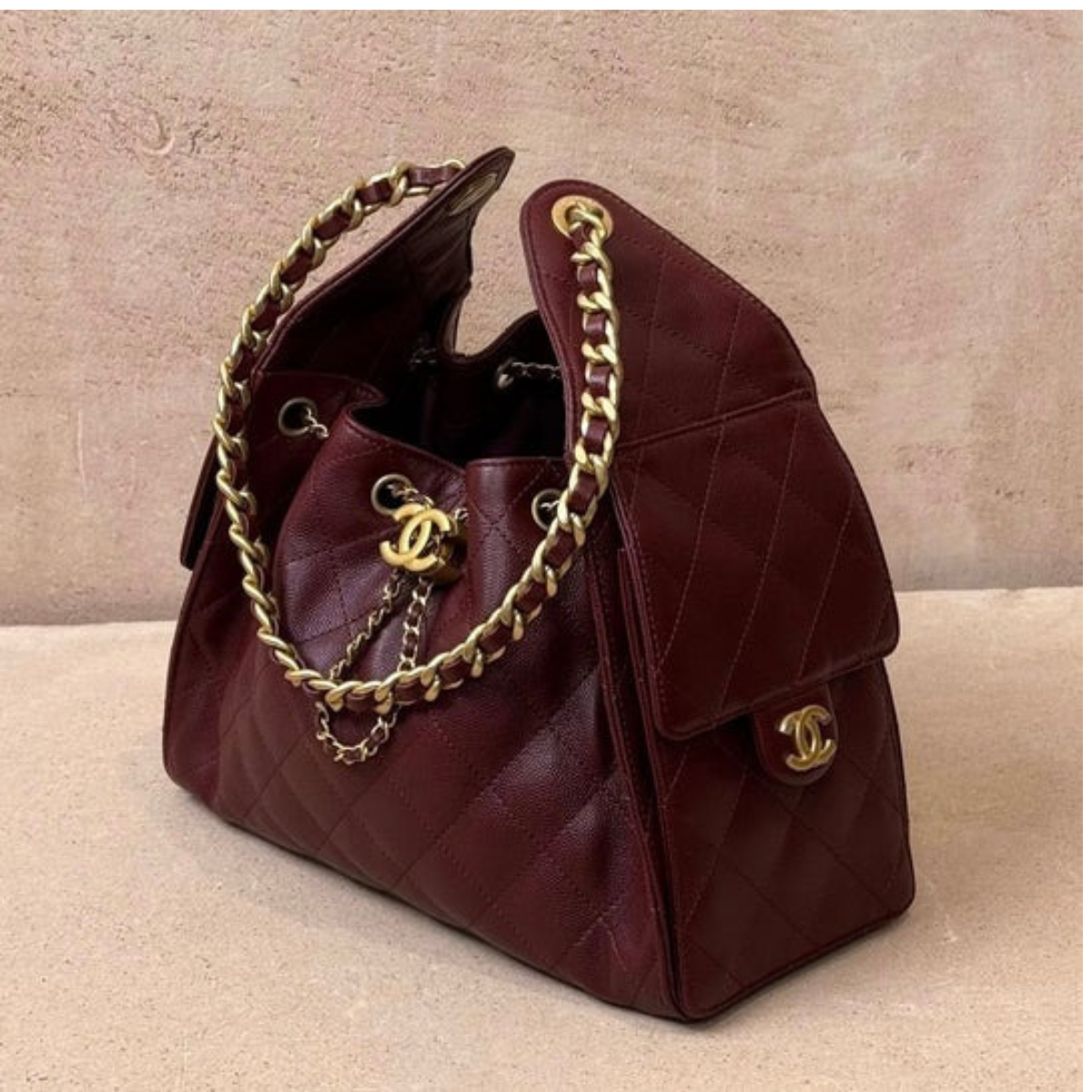 CHANEL 25 BORDEAUX KAVIAR & BALLERINA FLATS SET