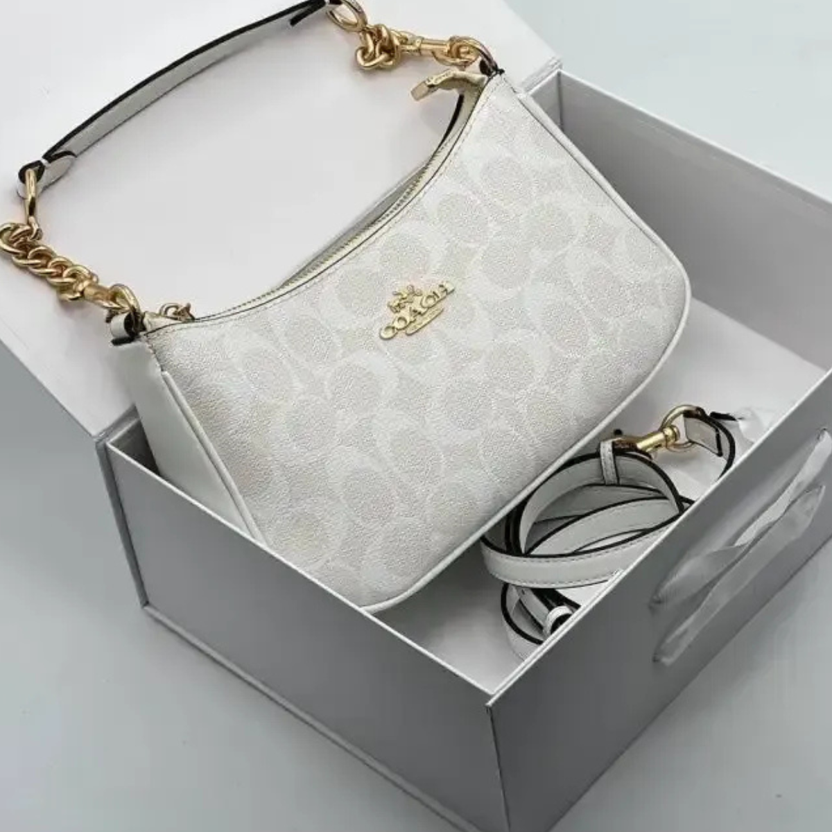 SET COACH – LOCKUP LEDER-SLIDE-SANDALE & TERI SIGNATURE CANVAS TASCHE