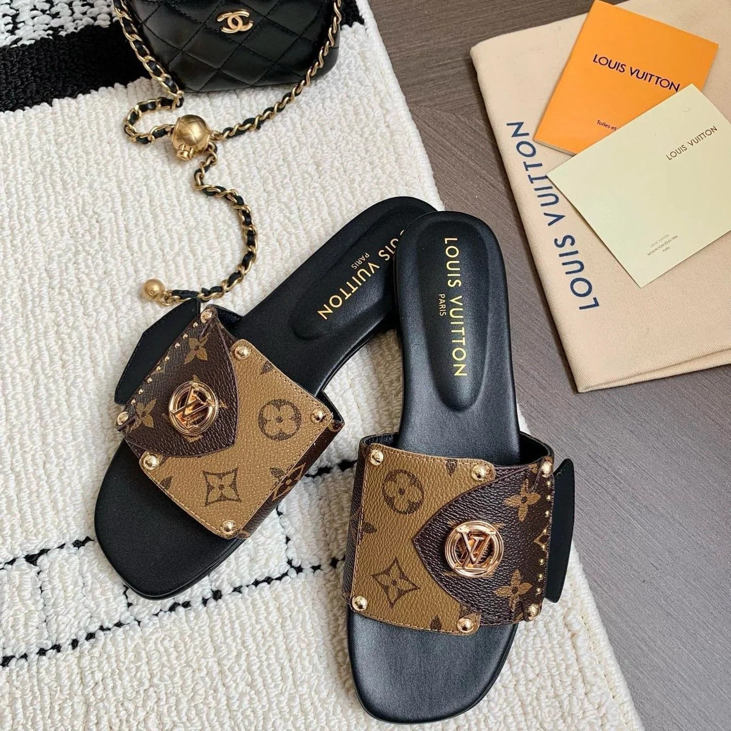 LOUIS VUITTON LV RAHMEN PANTOLETTEN MARRON CACAO LEDER