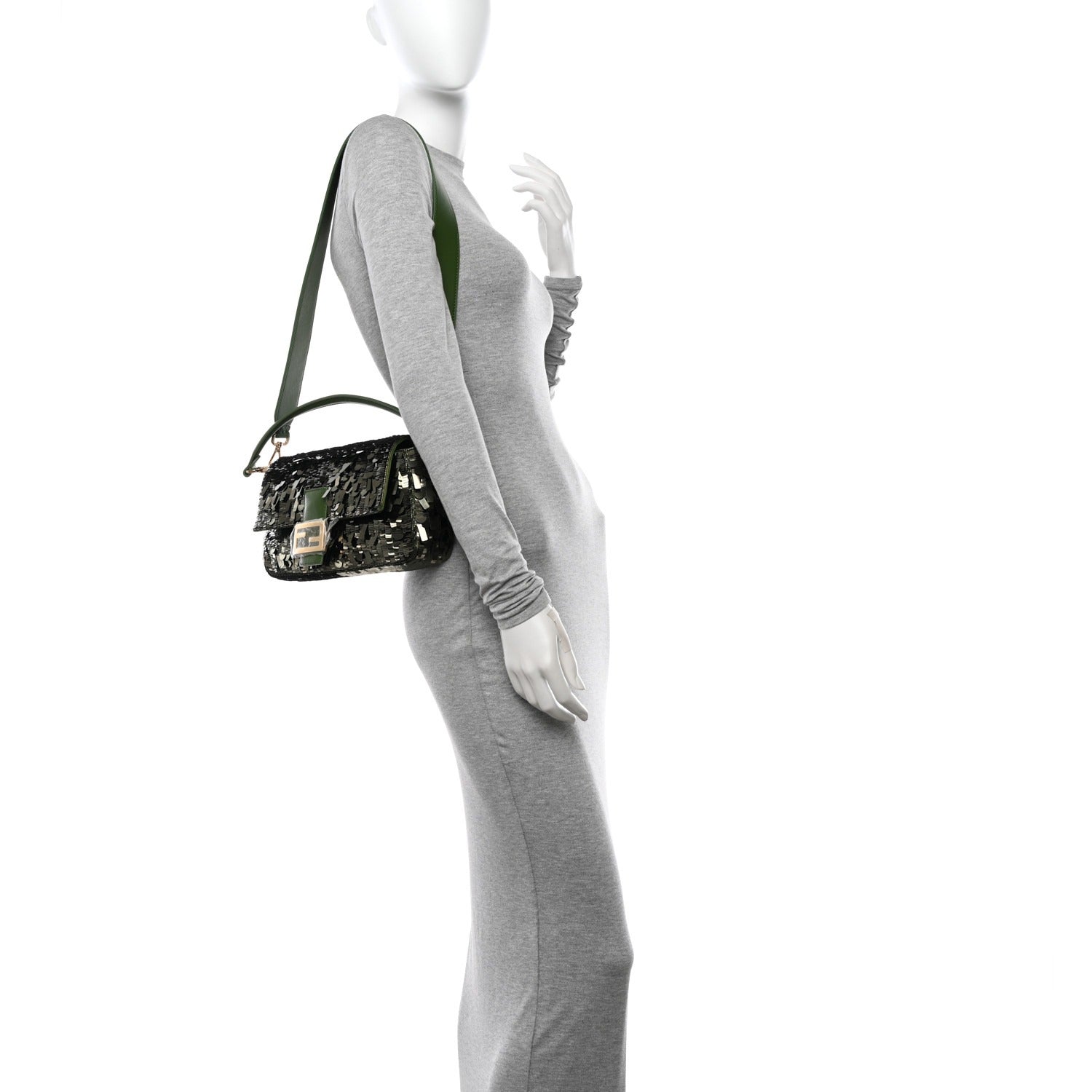 FENDI BAGUETTETASCHE AUS GRÜNEN PAILLETTEN UND LEDER