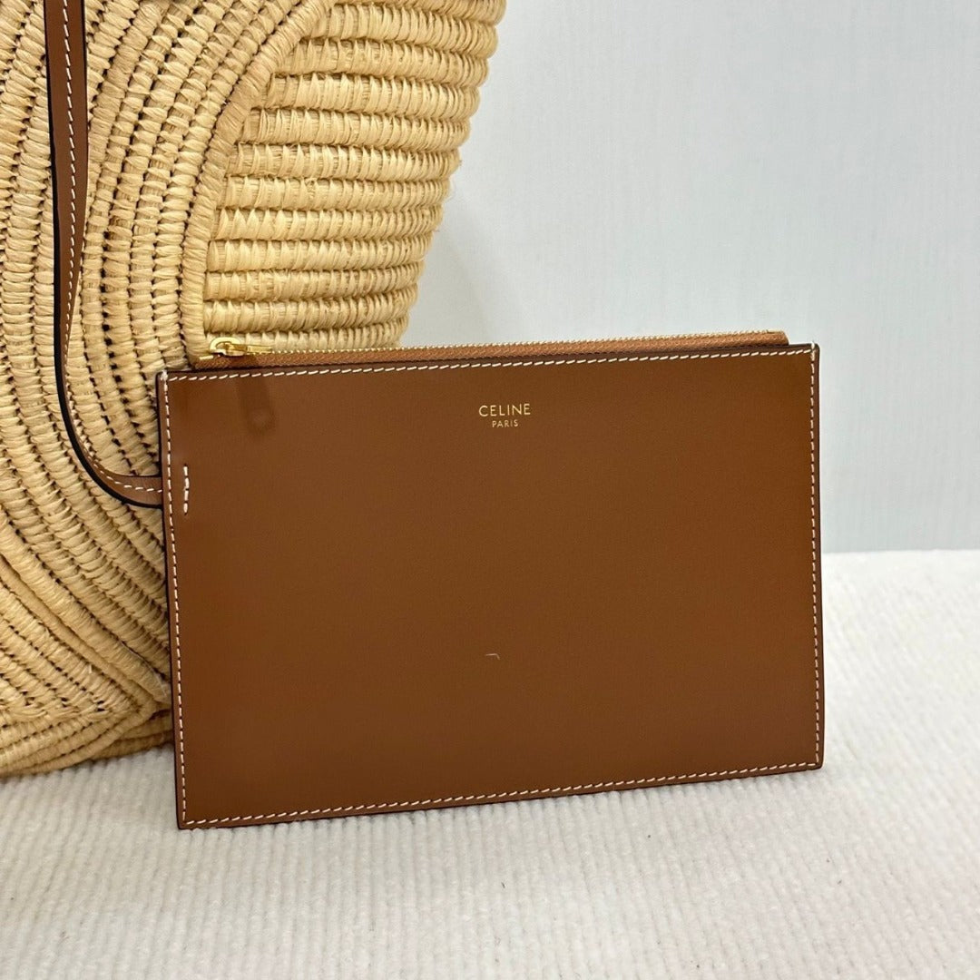 CELINE CLASSIC KLEINER KORB MIT GEWEBTEM TRIOMPHE AUS BAST UND KALBSLEDER