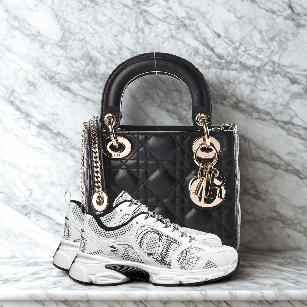 SET DIOR – MINI LADY DIOR TASCHE SCHWARZ & CHRONO SNEAKER