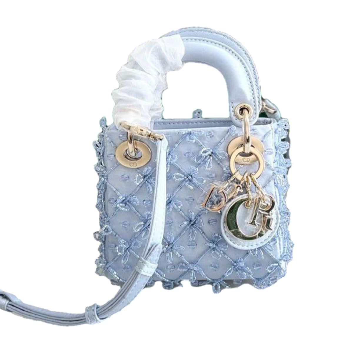 LADY DIOR MICRO BESTICKTE TASCHE IN BLAU
