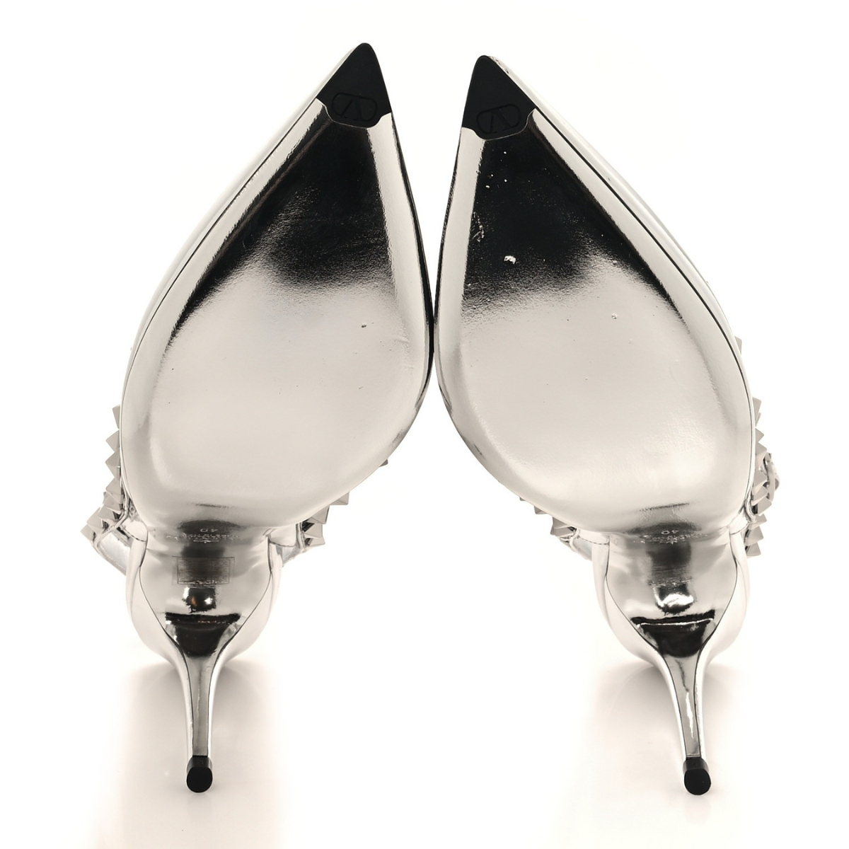 VALENTINO GARAVANI ROCKSTUD KNÖCHELRIEMENPUMPEN 100MM SILBER METALLIC PATENT