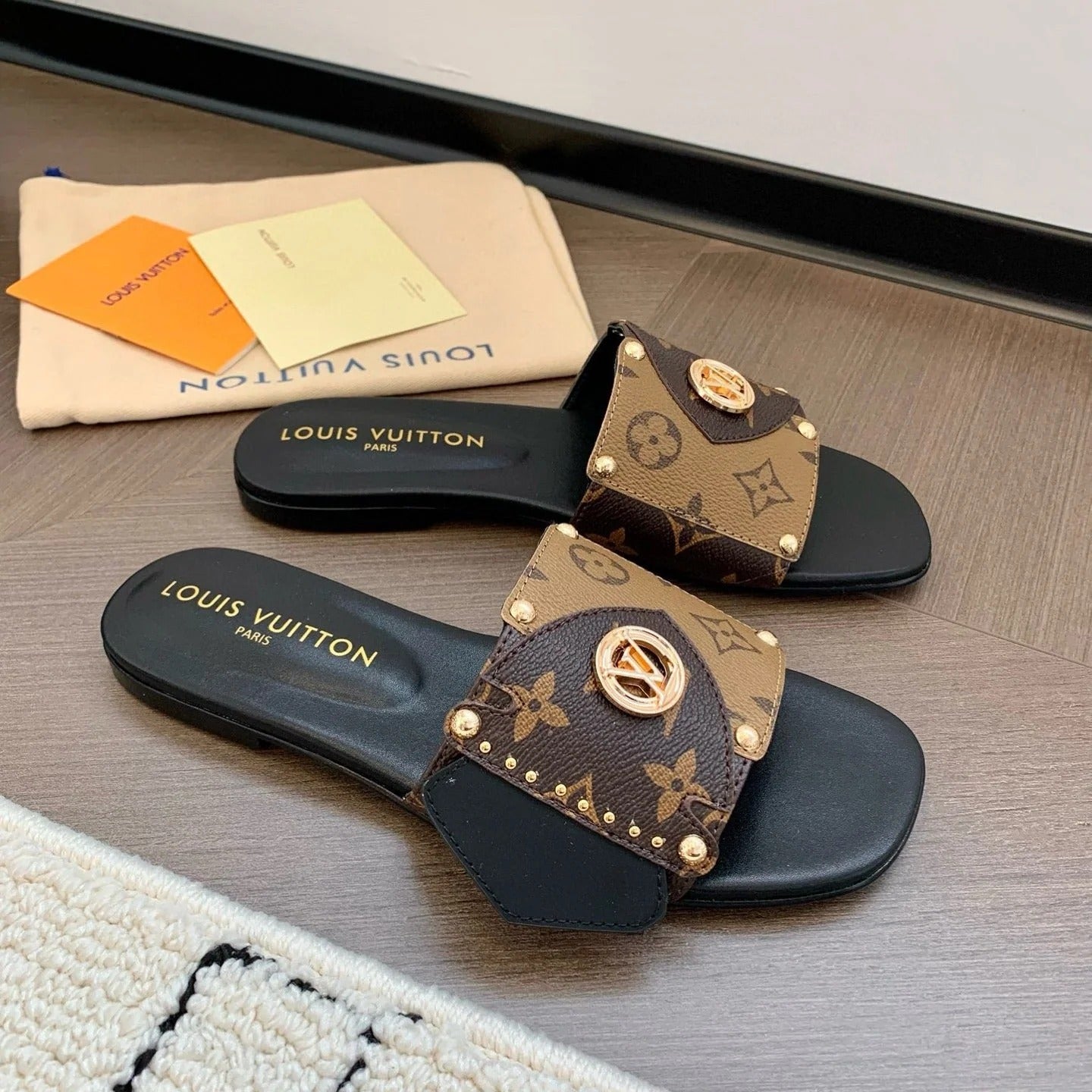 LOUIS VUITTON LV RAHMEN PANTOLETTEN MARRON CACAO LEDER